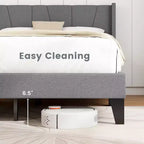 Costway Full Size Upholstered Bed Frame w/ Elastic Pockets Mattress Foundation Gray