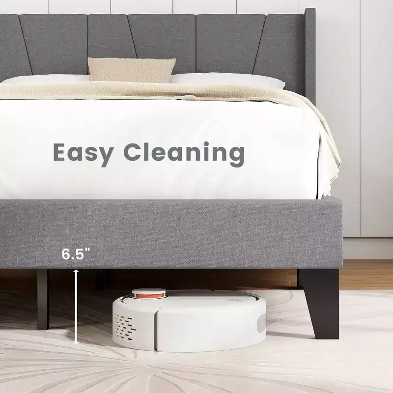 Costway Full Size Upholstered Bed Frame w/ Elastic Pockets Mattress Foundation Gray