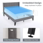 Costway Full Size Upholstered Bed Frame w/ Elastic Pockets Mattress Foundation Gray