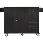 Kitchen Cart with Wood Top and Drop Leaf Breakfast Bar, Rolling Mobile Kitchen Island with Storage and Towel Rack