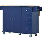 Kitchen Cart with Wood Top and Drop Leaf Breakfast Bar, Rolling Mobile Kitchen Island with Storage and Towel Rack