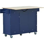 Kitchen Cart with Wood Top and Drop Leaf Breakfast Bar, Rolling Mobile Kitchen Island with Storage and Towel Rack