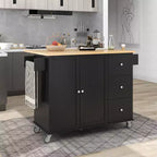 Kitchen Cart with Wood Top and Drop Leaf Breakfast Bar, Rolling Mobile Kitchen Island with Storage and Towel Rack