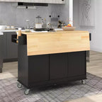 Kitchen Cart with Wood Top and Drop Leaf Breakfast Bar, Rolling Mobile Kitchen Island with Storage and Towel Rack