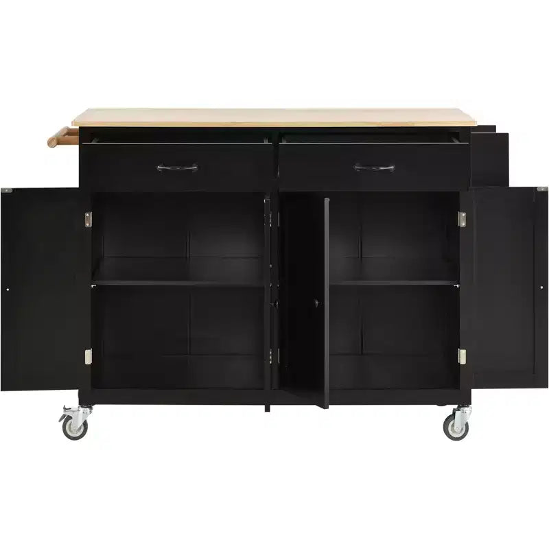 Rolling Kitchen Island Cart on Wheels with Solid Wood Top and Locking Wheels, 54.3 Inch Width, 4 Door Cabinet and Two Drawers, Spice Rack