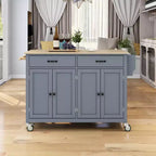 Rolling Kitchen Island Cart on Wheels with Solid Wood Top and Locking Wheels, 54.3 Inch Width, 4 Door Cabinet and Two Drawers, Spice Rack