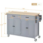 Rolling Kitchen Island Cart on Wheels with Solid Wood Top and Locking Wheels, 54.3 Inch Width, 4 Door Cabinet and Two Drawers, Spice Rack