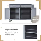 Rolling Kitchen Island Cart on Wheels with Solid Wood Top and Locking Wheels, 54.3 Inch Width, 4 Door Cabinet and Two Drawers, Spice Rack