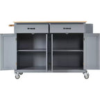 Rolling Kitchen Island Cart on Wheels with Solid Wood Top and Locking Wheels, 54.3 Inch Width, 4 Door Cabinet and Two Drawers, Spice Rack