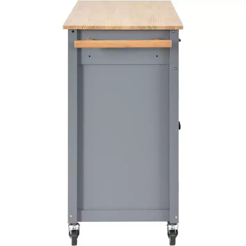 Rolling Kitchen Island Cart on Wheels with Solid Wood Top and Locking Wheels, 54.3 Inch Width, 4 Door Cabinet and Two Drawers, Spice Rack