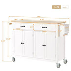Rolling Kitchen Island Cart on Wheels with Solid Wood Top and Locking Wheels, 54.3 Inch Width, 4 Door Cabinet and Two Drawers, Spice Rack