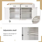 Rolling Kitchen Island Cart on Wheels with Solid Wood Top and Locking Wheels, 54.3 Inch Width, 4 Door Cabinet and Two Drawers, Spice Rack