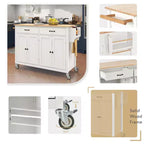Rolling Kitchen Island Cart on Wheels with Solid Wood Top and Locking Wheels, 54.3 Inch Width, 4 Door Cabinet and Two Drawers, Spice Rack