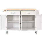 Rolling Kitchen Island Cart on Wheels with Solid Wood Top and Locking Wheels, 54.3 Inch Width, 4 Door Cabinet and Two Drawers, Spice Rack