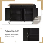 Rolling Kitchen Island Cart on Wheels with Solid Wood Top and Locking Wheels, 54.3 Inch Width, 4 Door Cabinet and Two Drawers, Spice Rack