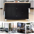 Rolling Kitchen Island Cart on Wheels with Solid Wood Top and Locking Wheels, 54.3 Inch Width, 4 Door Cabinet and Two Drawers, Spice Rack