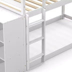 Costway Twin Over Twin Bunk Bed Wood Frame Storage Shelves Ladder Guardrails Kids White