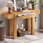 Console Table with Storage Drawer, Wood Veneer Sofa Table, Narrow Entryway Table for Living Room or Home Office
