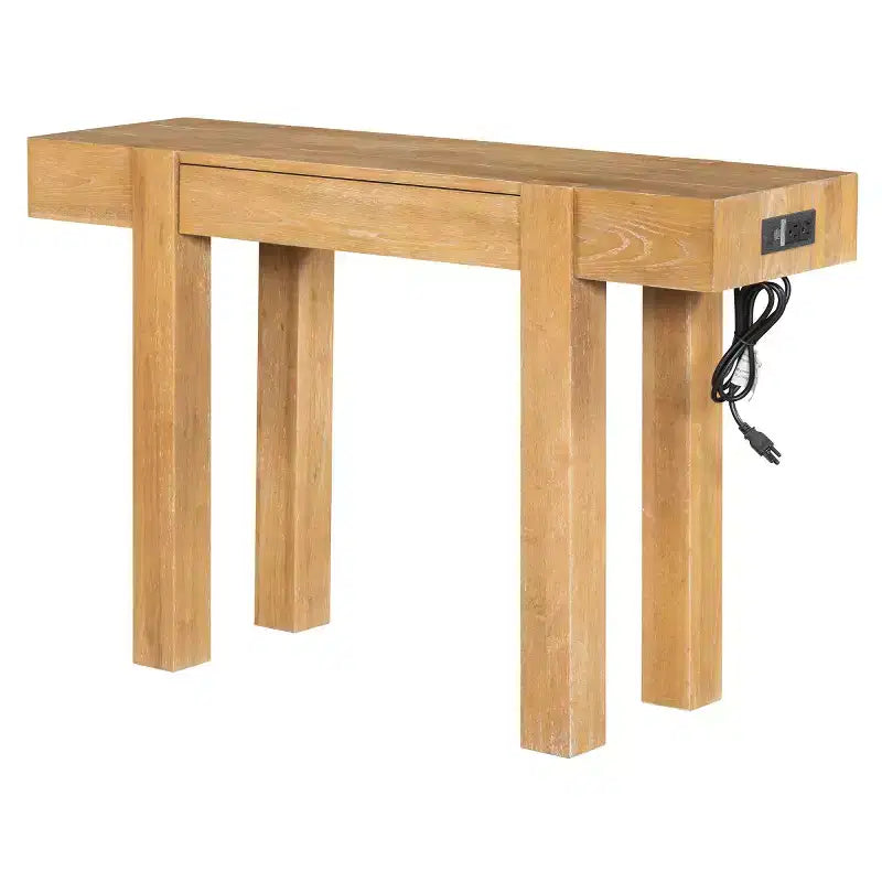 Console Table with Storage Drawer, Wood Veneer Sofa Table, Narrow Entryway Table for Living Room or Home Office