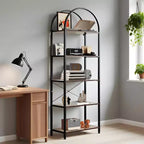 Bookshelf 5 Tier,Arched Display Racks,Tall Shelf for CDs/Books, Modern Storage Rack Shelf Large Wood Book Shelf for Bedroom, Living Room, Home Office