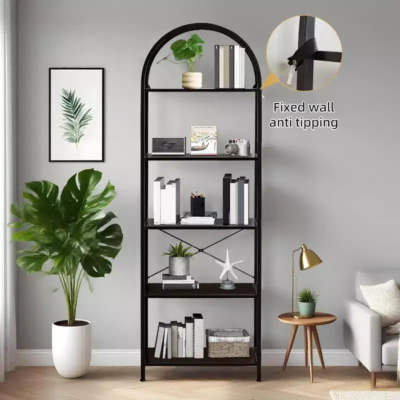 Bookshelf 5 Tier,Arched Display Racks,Tall Shelf for CDs/Books, Modern Storage Rack Shelf Large Wood Book Shelf for Bedroom, Living Room, Home Office