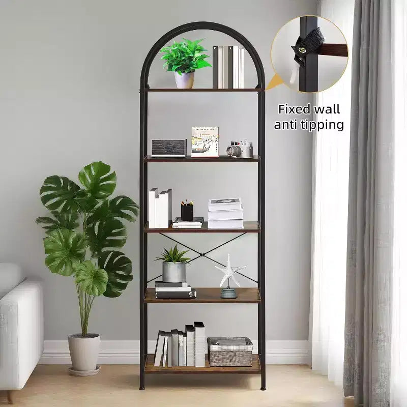 Bookshelf 5 Tier,Arched Display Racks,Tall Shelf for CDs/Books, Modern Storage Rack Shelf Large Wood Book Shelf for Bedroom, Living Room, Home Office