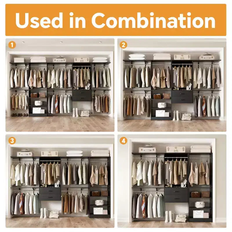 Freestanding Closet System with 8 Hanging Rods, Drawers & 10 Shelves