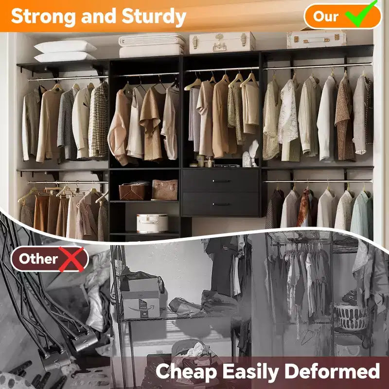 Freestanding Closet System with 8 Hanging Rods, Drawers & 10 Shelves