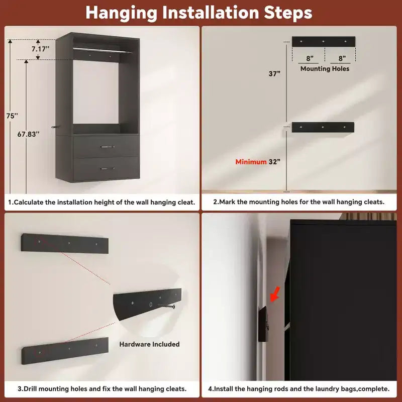 Freestanding Closet System with 8 Hanging Rods, Drawers & 10 Shelves