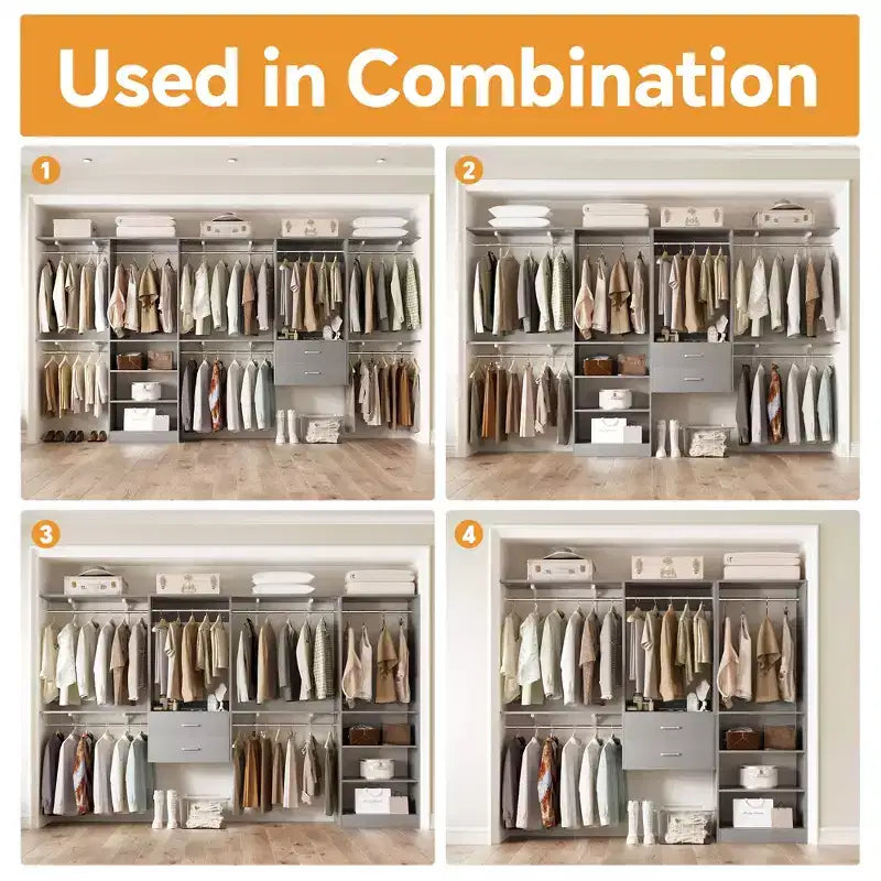 Freestanding Closet System with 8 Hanging Rods, Drawers & 10 Shelves