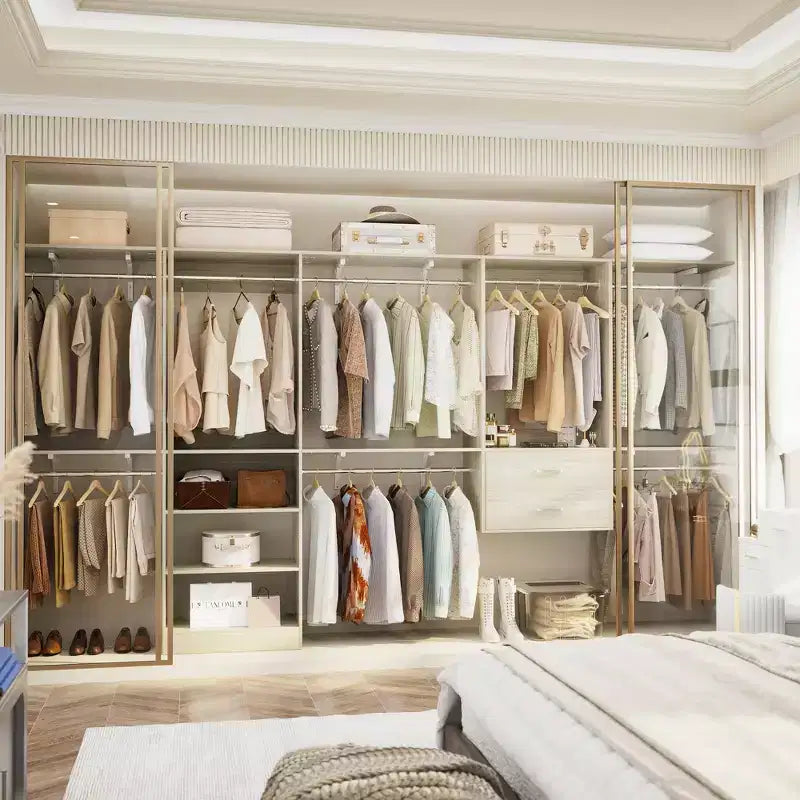 Freestanding Closet System with 8 Hanging Rods, Drawers & 10 Shelves