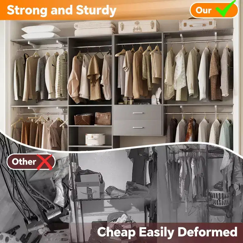 Freestanding Closet System with 8 Hanging Rods, Drawers & 10 Shelves