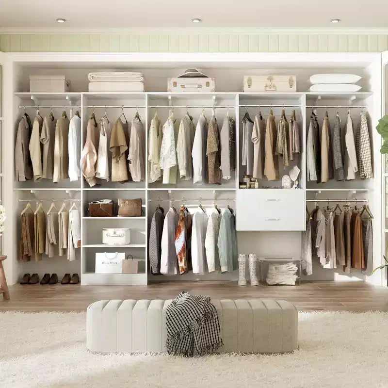 Freestanding Closet System with 8 Hanging Rods, Drawers & 10 Shelves