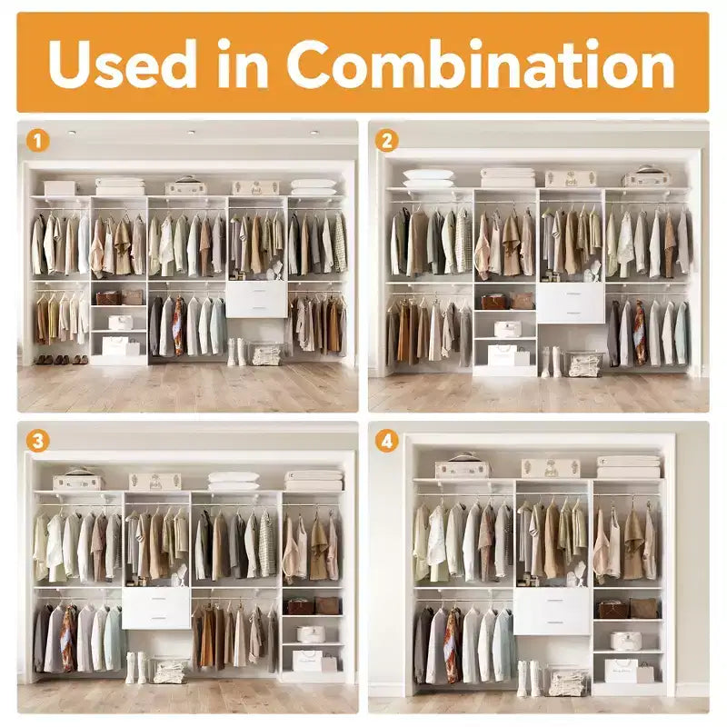 Freestanding Closet System with 8 Hanging Rods, Drawers & 10 Shelves