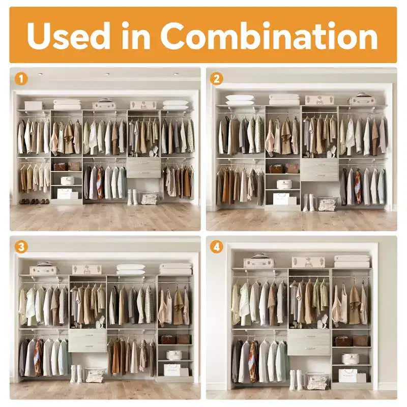 Freestanding Closet System with 8 Hanging Rods, Drawers & 10 Shelves