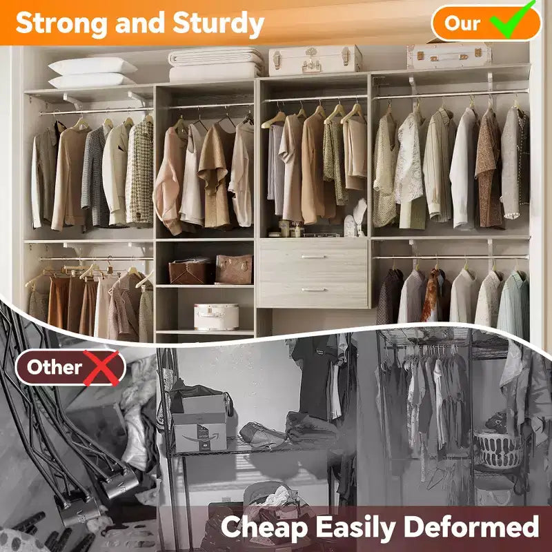 Freestanding Closet System with 8 Hanging Rods, Drawers & 10 Shelves