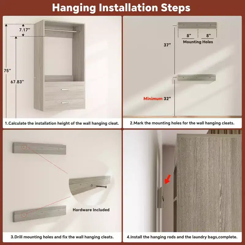 Freestanding Closet System with 8 Hanging Rods, Drawers & 10 Shelves