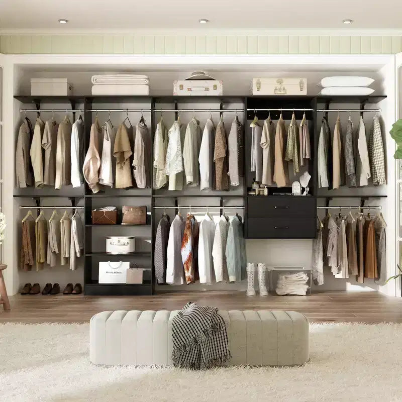 Freestanding Closet System with 8 Hanging Rods, Drawers & 10 Shelves