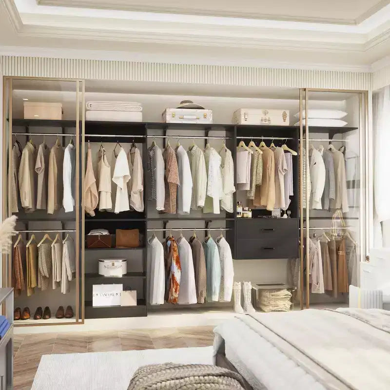Freestanding Closet System with 8 Hanging Rods, Drawers & 10 Shelves