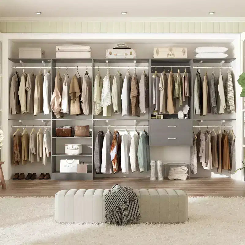 Freestanding Closet System with 8 Hanging Rods, Drawers & 10 Shelves