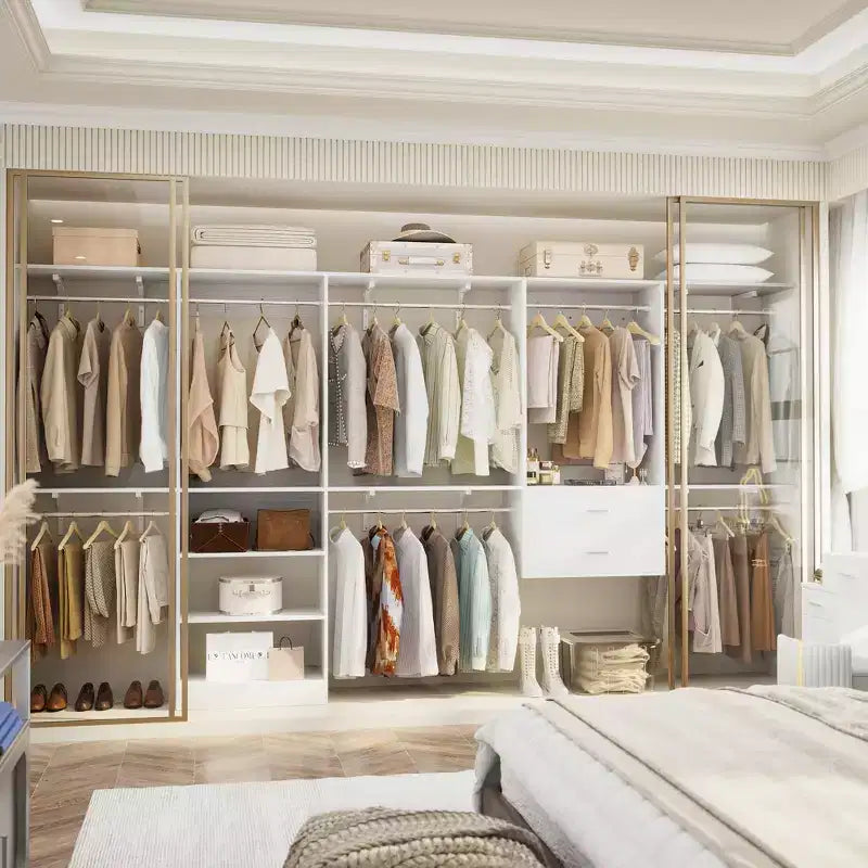 Freestanding Closet System with 8 Hanging Rods, Drawers & 10 Shelves