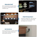 72'' Tall Coffee Bar Cabinet with LED Lights, Adjustable Shelves, Drawers, Glass Shelf, Ample Storage Sideboard Buffet for Living or Dining Room