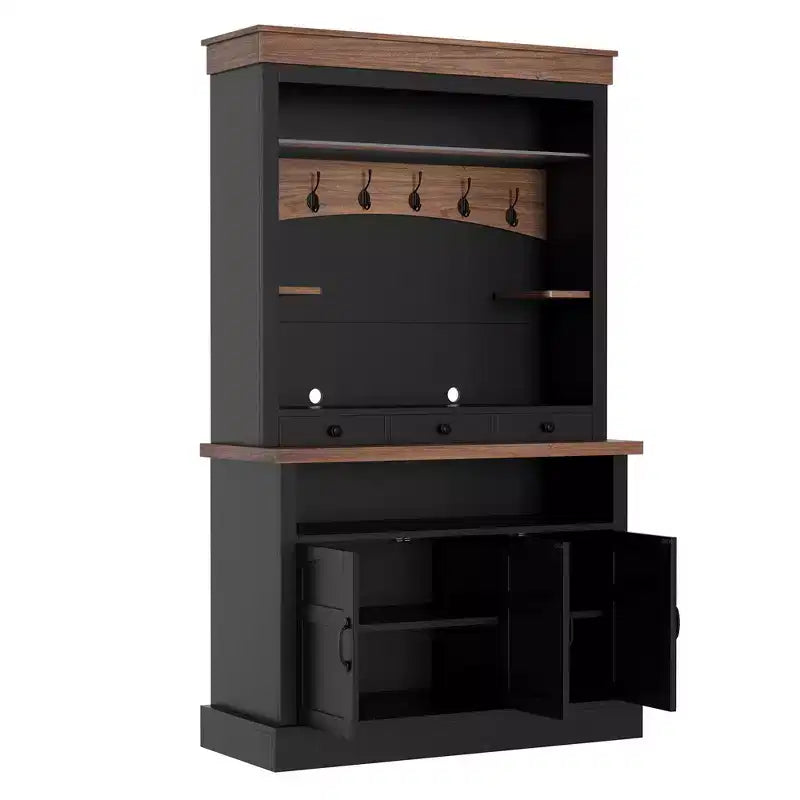 72'' Tall Coffee Bar Cabinet with LED Lights, Adjustable Shelves, Drawers, Glass Shelf, Ample Storage Sideboard Buffet for Living or Dining Room
