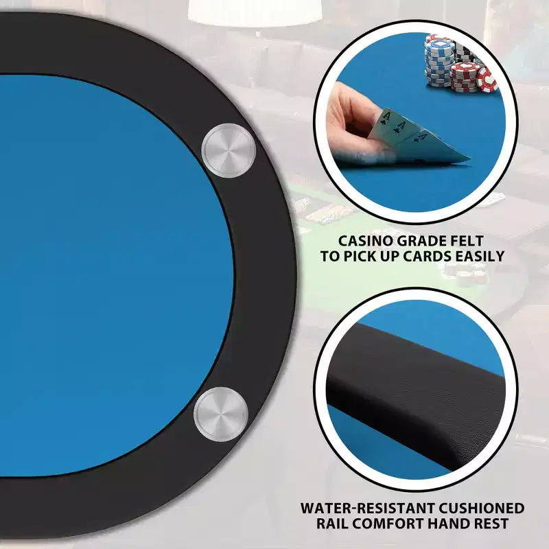 Oval poker table for 10 people - Foldable metal legs - 9 stainless steel cup holders - Waterproof padded rim