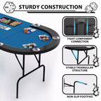 Oval poker table for 10 people - Foldable metal legs - 9 stainless steel cup holders - Waterproof padded rim