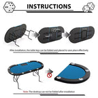 Oval poker table for 10 people - Foldable metal legs - 9 stainless steel cup holders - Waterproof padded rim