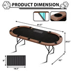Oval poker table for 10 people - Foldable metal legs - 9 stainless steel cup holders - Waterproof padded rim