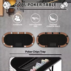 Oval poker table for 10 people - Foldable metal legs - 9 stainless steel cup holders - Waterproof padded rim