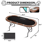 Oval poker table for 10 people - Foldable metal legs - 9 stainless steel cup holders - Waterproof padded rim