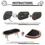 Oval poker table for 10 people - Foldable metal legs - 9 stainless steel cup holders - Waterproof padded rim